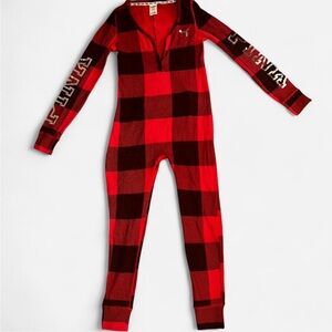 Victorias Secret PINK red and black flannel Onesie With Butt Flap
